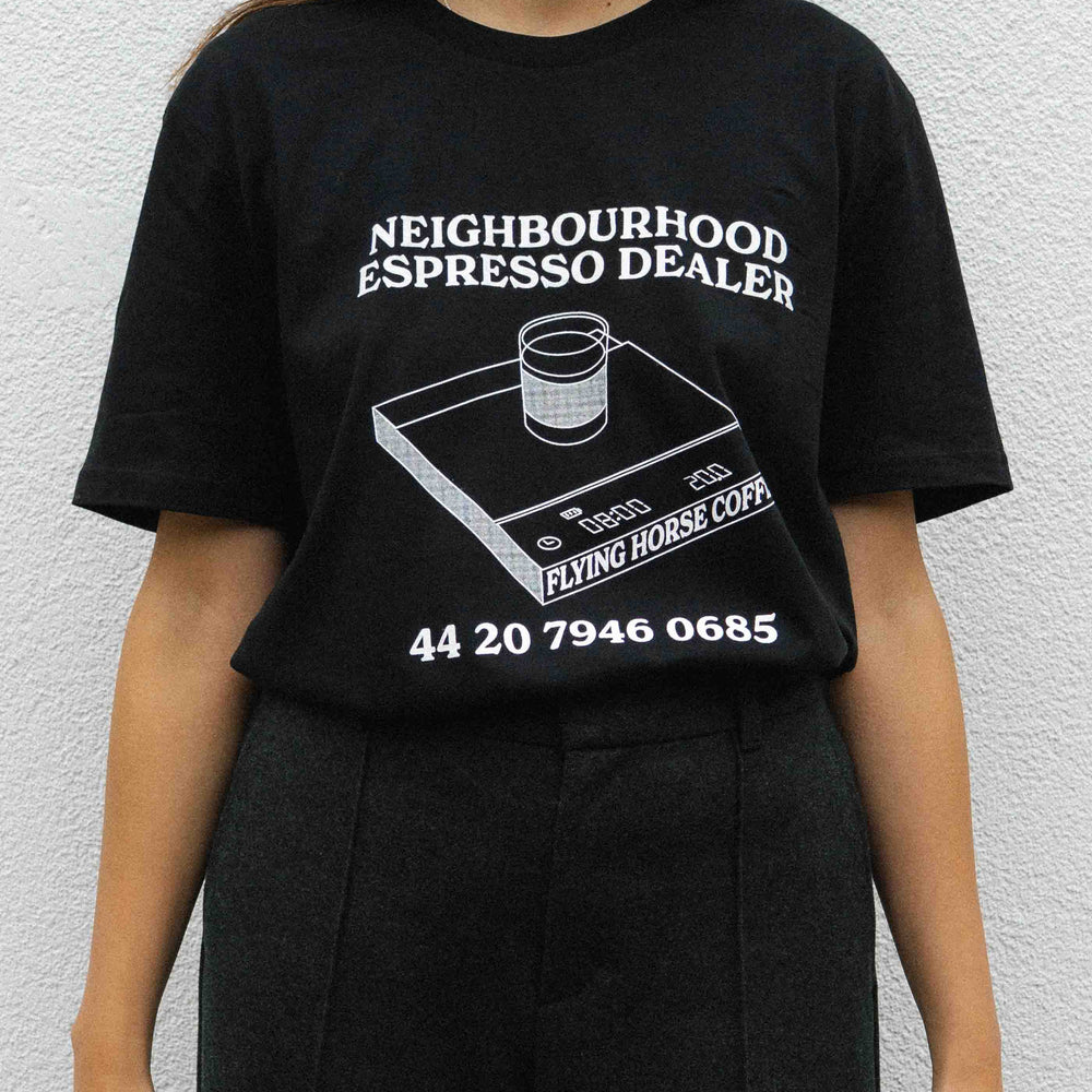 
                      
                        'ESPRESSO DEALER' T SHIRT IN BLACK
                      
                    