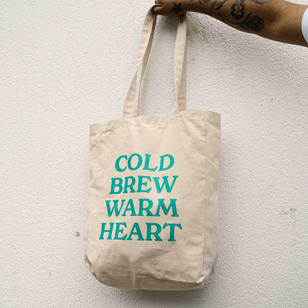 COLD BREW WARM HEART TOTE BAG