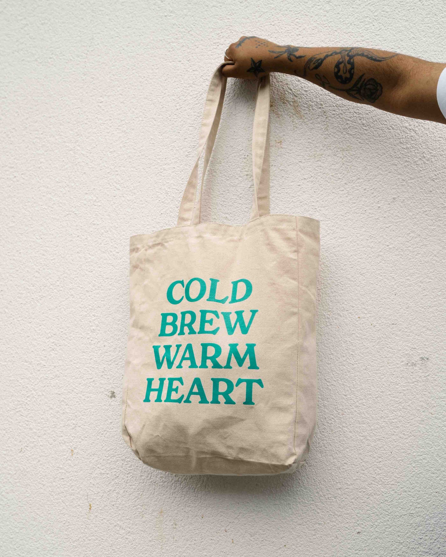 COLD BREW WARM HEART TOTE BAG