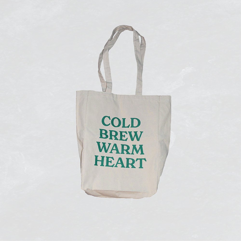 COLD BREW WARM HEART TOTE BAG