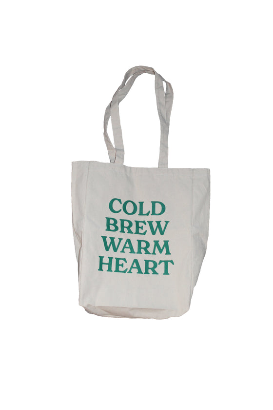COLD BREW WARM HEART TOTE BAG